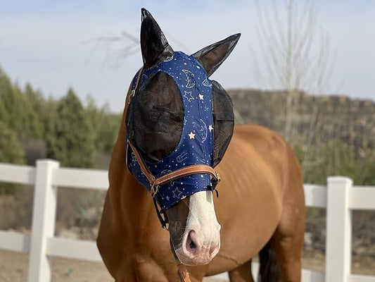 TGW RIDING Horse Fly Mask Super Comfort Horse Fly Mask Elasticity Fly Mask with Ears We Only Make Products That Horses Like (Midnight Blue, Medium)