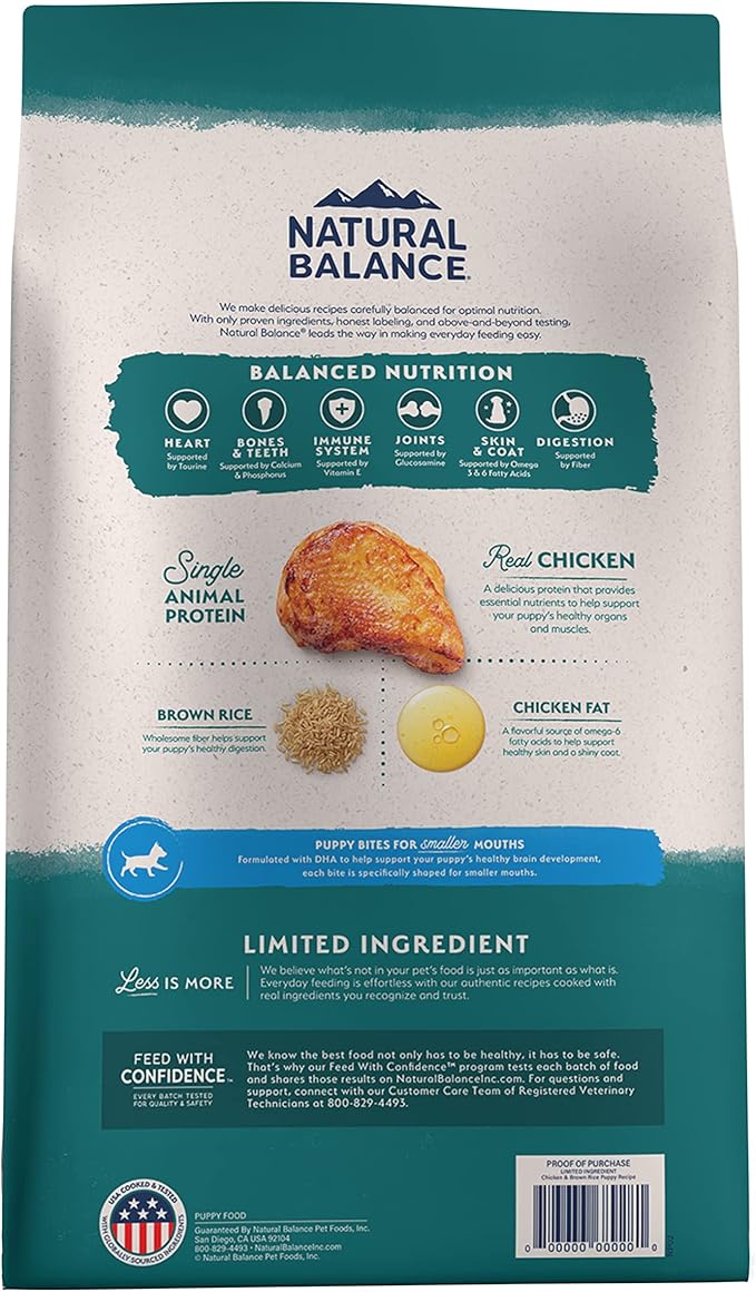 Natural Balance Limited Ingredient Puppy Dry Dog Food with Healthy Grains, Chicken & Brown Rice Recipe, 12 Pound (Pack of 1)