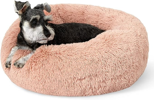 Bedsure Calming Dog Bed for Small Dogs - Donut Washable Small Pet Bed, 23 inches Anti-Slip Round Fluffy Plush Faux Fur Large Cat Bed, Fits up to 25 lbs Pets, Pink