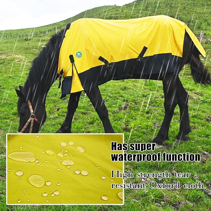 Waterproof and Breathable Horse Sheet|Horse Blankets for Real Horses|Adjustable with Tail Rainy Day Choices for Horses(80", Yellow)