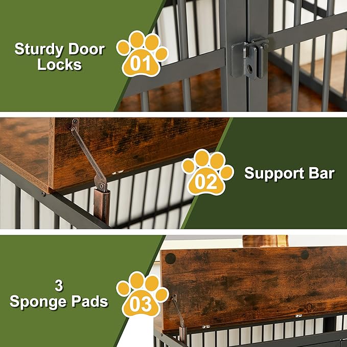 NicBex Dog Crate Furniture, 38.4" L Dog Crates for Large Dogs, Large Dog Crate with Double Doors, Wooden Dog Kennel Indoor Flip-Top for Large Dog House Pet Crate, Rustic Brown