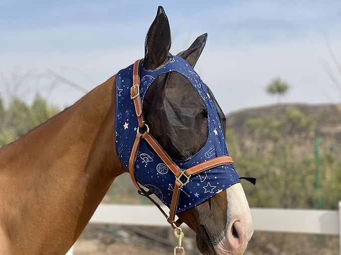 TGW RIDING Horse Fly Mask Super Comfort Horse Fly Mask Elasticity Fly Mask with Ears We Only Make Products That Horses Like (Midnight Blue, Medium)