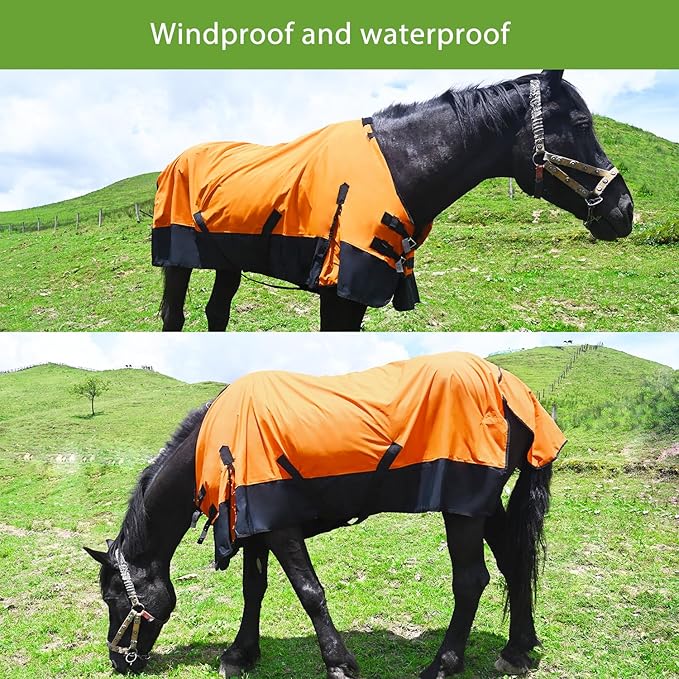 Waterproof and Breathable Horse Sheet|Horse Blankets for Real Horses|Adjustable with Tail Rainy Day Choices for Horses(66", Orange)