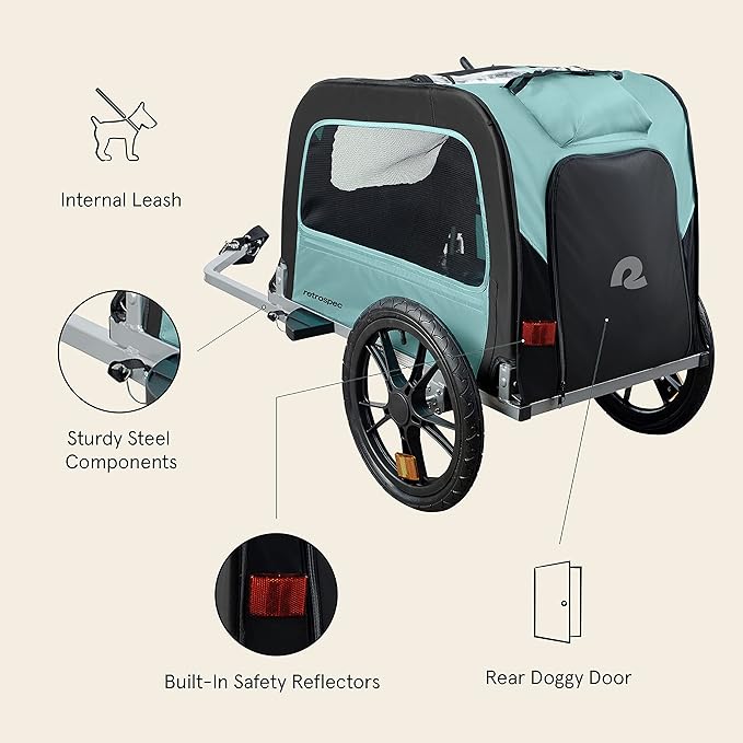 Retrospec Rover Waggin' Pet Bike Trailer - Small & Medium Sized Dogs Bicycle Carrier - Foldable Frame with 16 Inch Wheels - Non-Slip Floor & Internal Leash