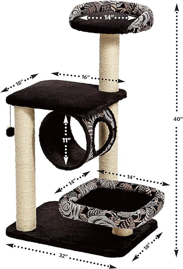 MidWest Homes for Pets Cat Tree | Escapade Cat Furniture, 4-Tier Cat Activity Tree w/Sisal Wrapped Support Scratching Posts & Lounging Cat Look-Out, Black/White Pattern, Medium Cat Tree