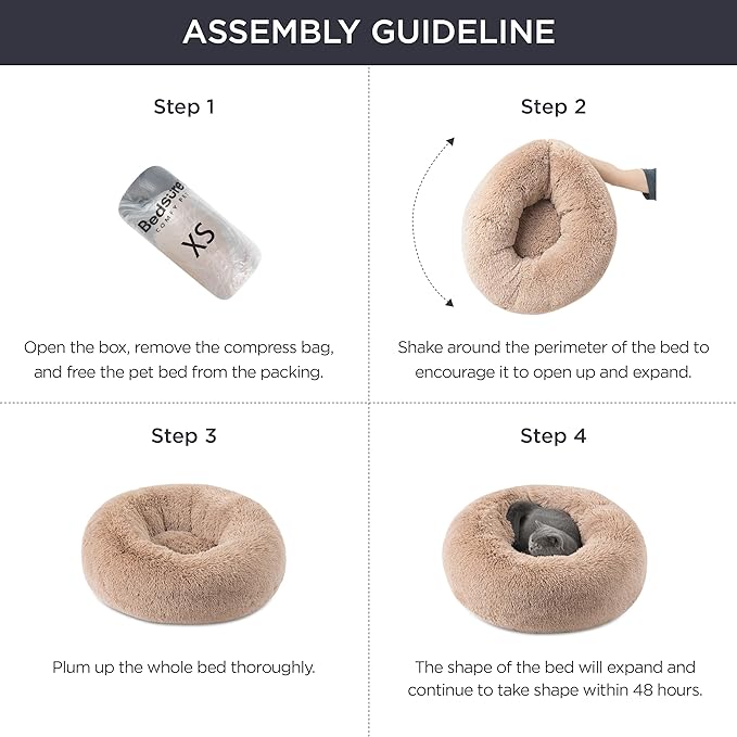 Bedsure Calming Dog Bed for Extra Large Dogs - Donut Washable Large Pet Bed, Anti-Slip Round Fluffy Plush Faux Fur Dog Bed, Fits up to 125 lbs Pets, Blue, 45 inches