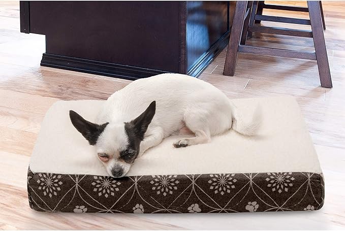 Furhaven Memory Foam Dog Bed for Small Dogs w/ Removable Washable Cover, For Dogs Up to 20 lbs - Sherpa & Flannel Paw Print Deluxe Mattress - Dark Espresso, Small