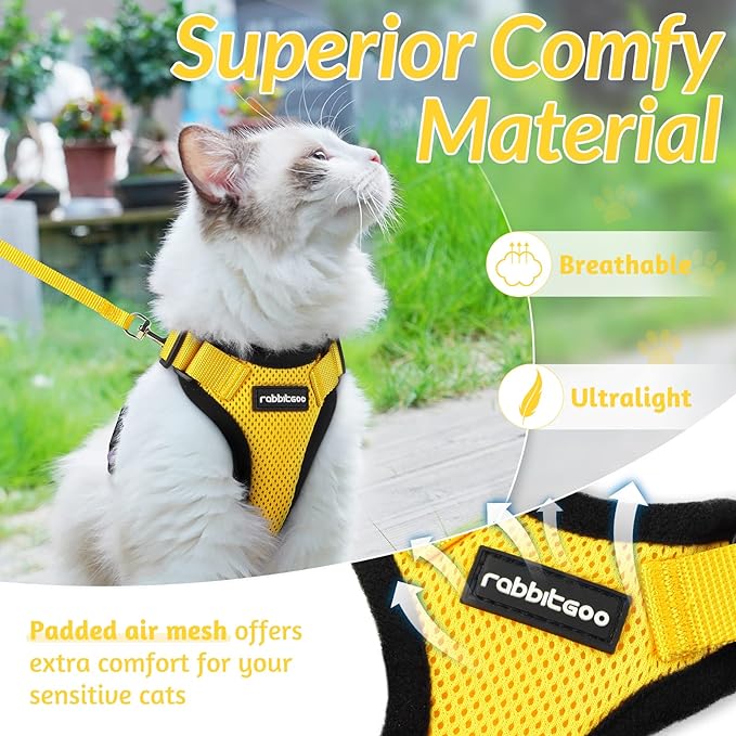 rabbitgoo Cat Harness and Leash for Walking, Escape Proof Soft Adjustable Vest Harnesses for Cats, Easy Control Breathable Reflective Strips Jacket, Yellow, XS