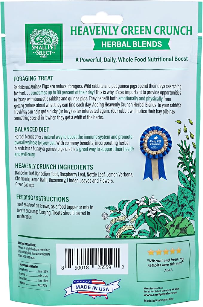 Small Pet Select - Heavenly Green Crunch Herbal Blend, a Natural Herbal Treat for Rabbits and Guinea Pigs, 2.5oz