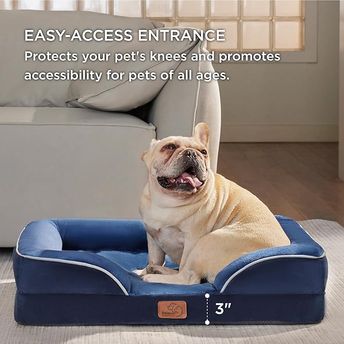 Bedsure Orthopedic Dog Bed for Medium Dogs - Waterproof Dog Sofa Beds Medium, Supportive Foam Pet Couch Bed with Removable Washable Cover, Waterproof Lining and Nonskid Bottom, Navy Blue