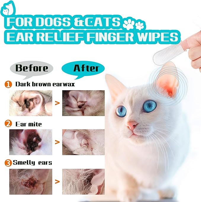 Dog Ear Finger Wipes for Dogs & Cats-Gently Remove Ear Wax,Ear Soothing and Cleaning,Natural ingredients-55 Count