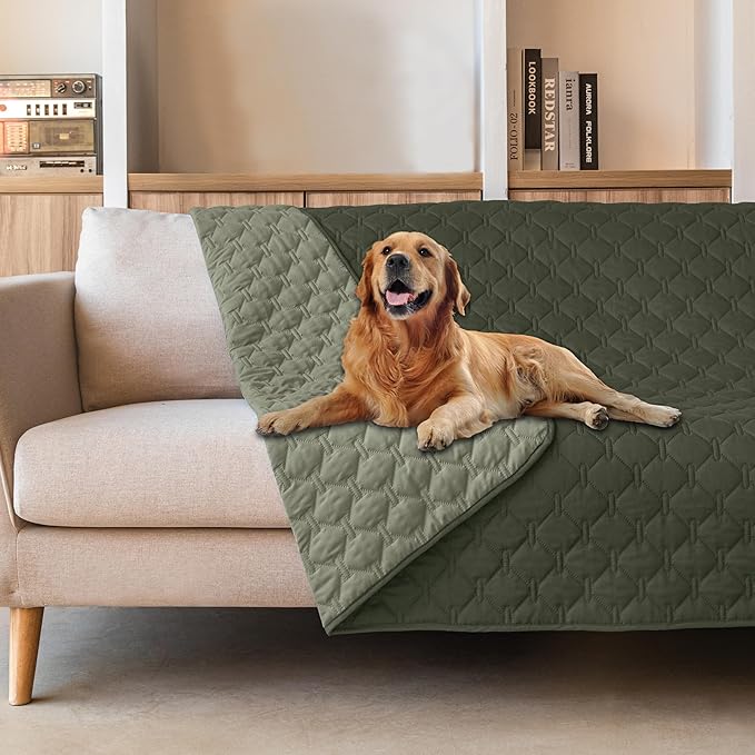 gogobunny 100% Double Sided Waterproof Dog Blanket Soft Pet Bed Cover Reversible Protect Furniture Couch Sofa Car for Puppy Large Dog Cat (Dark Olive/Light Olive, 52x82 Inch (Pack of 1))