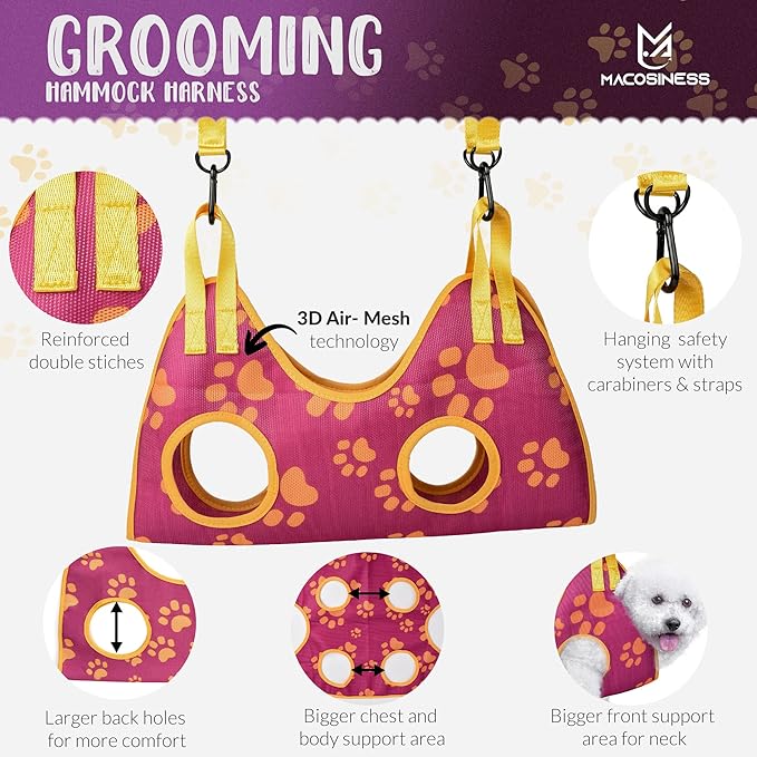 Dog Grooming Hammock Harness for Cats Dogs - Complete Groomers Helper Set for Pets - Pet Grooming Hammock Dog Nail Clipper - Dog Hammock for Nail Clipping - Dog Sling Lift Harness for Dogs Cats