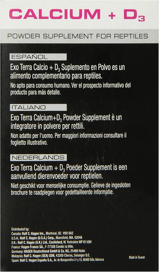 Exo Terra Calcium + D3 Powder Supplement for Reptiles and Amphibians, 3.2 Oz., PT 1856
