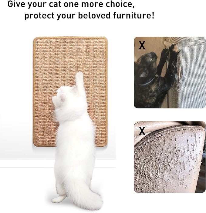 FUKUMARU Cat Scratcher Mat, 23.6 X 15.7 Inch Natural Sisal Cat Scratch Mats, Horizontal Cat Floor Scratching Pad Rug with Sticky Velcro Tapes, Protect Couch and Carpets