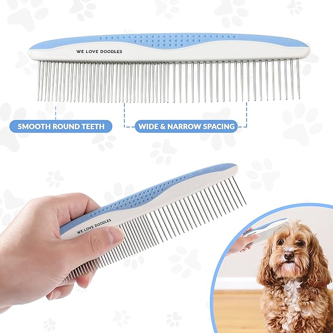 Metal Dog Grooming Comb | Removes Tangles & Matts | Dematting Pet Combs | Detangler For Matted Hair | Best Comb For Poodles, Goldendoodles, Doodles & Long Haired Dogs (Large) [We Love Doodles]