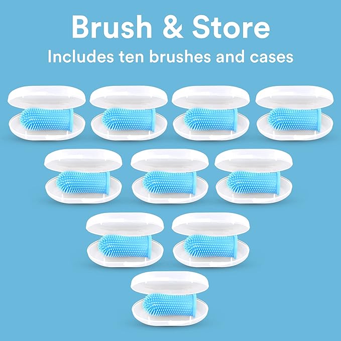 Jasper Dog Toothbrush, 360º Dog Tooth Brushing Kit, Cat Toothbrush, Dog Teeth Cleaning, Dog Finger Toothbrush, Dog Tooth Brush for Small & Large Pets, Dog Toothpaste Not Included - Blue 10-Pack