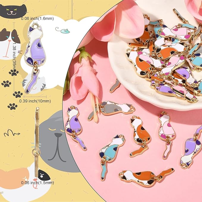 KitBeads 35pcs Mixed Colors Enamel Cat Charms Kawaii Animal Cartoon Kitten Charms Sitting Cat Pet Charms for Jewelry Making Bracelets Bulk