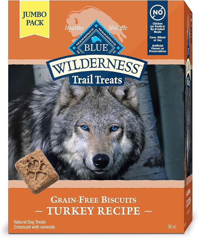 Blue Buffalo Wilderness Trail Treats Crunchy Dog Biscuits Grain-Free and High-Protein Dog Treats, Turkey Recipe 36-oz. Box