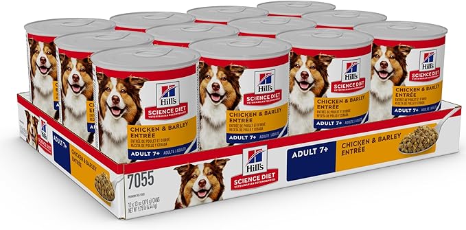 Hill's Science Diet Adult 7+, Senior Adult 7+ Premium Nutrition, Wet Dog Food, Chicken & Barley Loaf, 13 oz Can, Case of 12