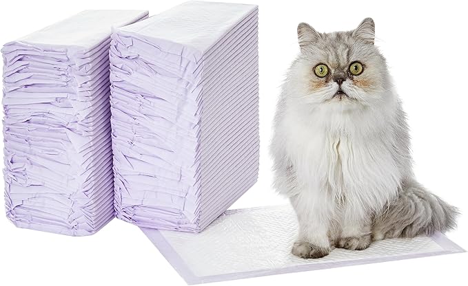 Amazon Basics Cat Pad Refills for Litter Box, Lemon Scent, Pack of 80, White, Purple