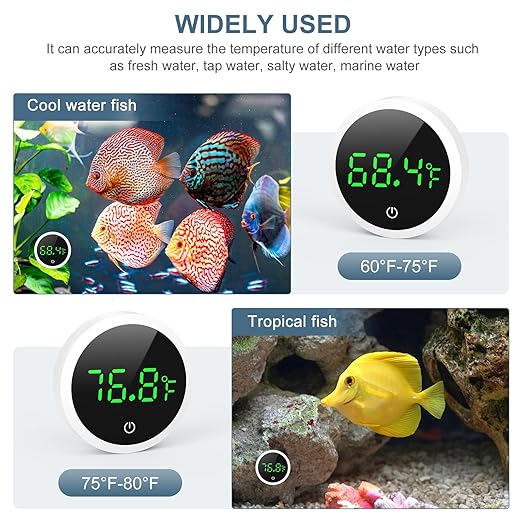 Upgraded Aquarium Thermometer, Wireless Digital Fish Tank Thermometer with Touch Screen, ±0.1°F High Precision, 5S Refresh Speed, Stick-on Thermometer for Aquariums, Glass Containers