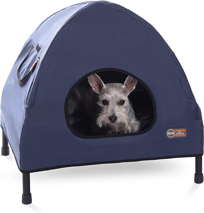 K&H Pet Products Original Pet Cot Tent, Portable Dog House, Dog Shade & Weather Shelter, Elevated Cot Dog Bed, Navy Blue, Small 17 X 22 X 22 Inches