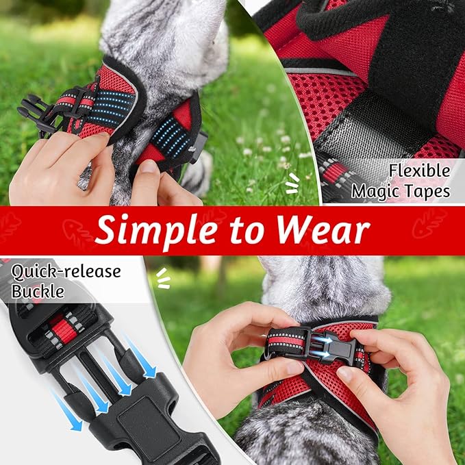 rabbitgoo Cat Harness and Leash Set for Walking Escape Proof, Adjustable Soft Kittens Vest with Reflective Strip for Cats, Comfortable Outdoor Vest, Red, S