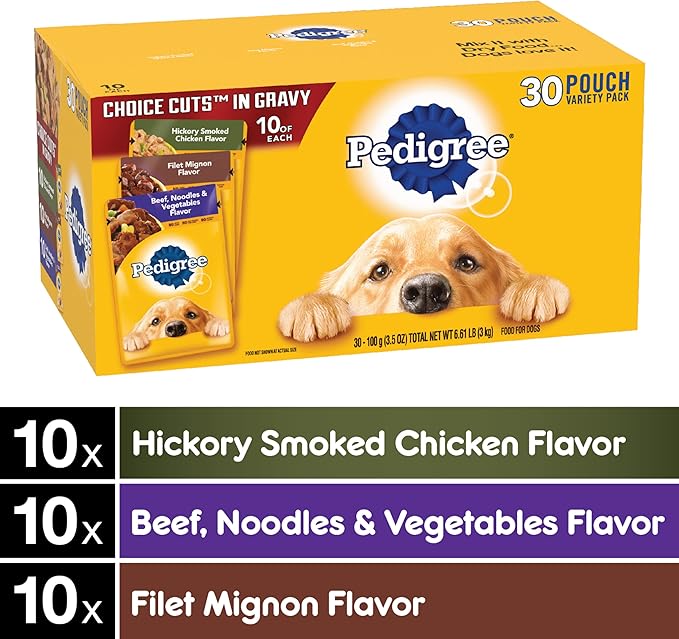 PEDIGREE CHOICE CUTS IN GRAVY Adult Soft Wet Dog Food 30-Count Variety Pack, 3.5 oz Pouches