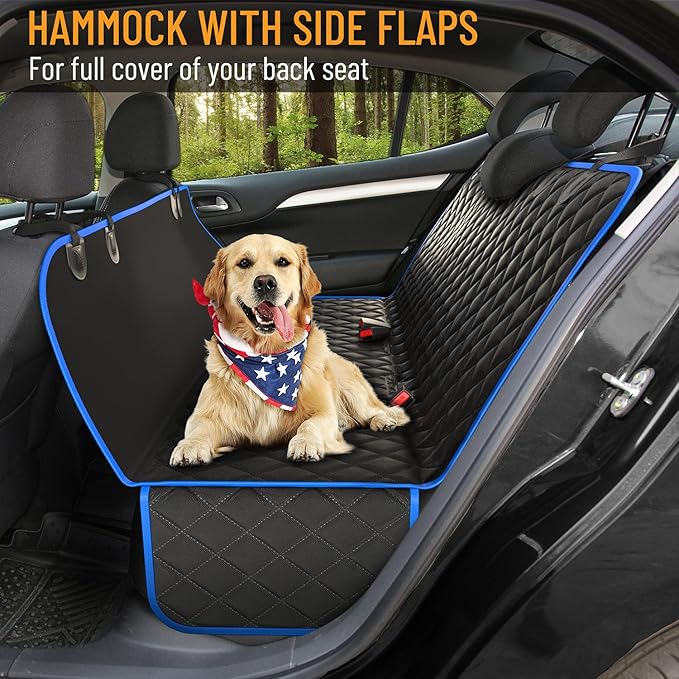 Active Pets Dog Car Seat Cover for Back Seat. Car Seat Protector Dog Hammock for Car - Waterproof Pet Back Seat Cover for Trucks, Sedans & SUVs - Use with Chom Chom Roller Pet Hair Remover. Blue, XL