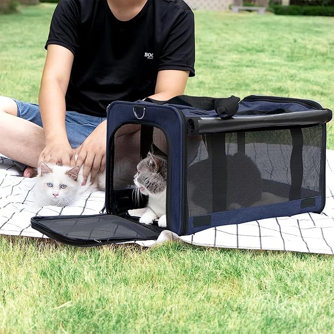 Medium Cat Carrier for Large Cat 15 lbs+ Soft Pet Carrier Small Puppy/Ventilated 2 Kittens Car Travel Bag Case/Comfy Big Cat 25 Pounds/Soft-Sided Mesh Cat Products Dark Blue