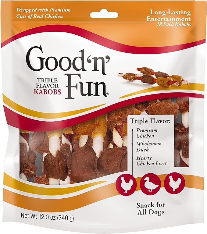 Good'N'Fun Triple Flavored Rawhide Kabobs for Dogs, 1 pack, 12 oz