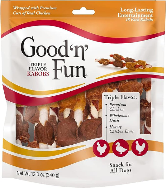 Good'N'Fun Triple Flavored Rawhide Kabobs for Dogs, 1 pack, 12 oz