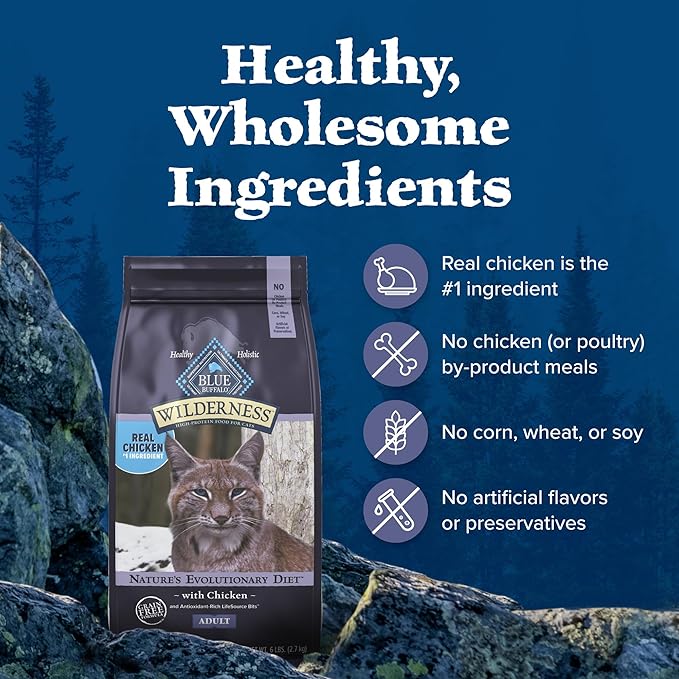 Blue Buffalo Wilderness Nature's Evolutionary Diet High-Protein, Grain-Free Natural Dry Food for Adult Cats, Chicken, 9.5-lb. Bag