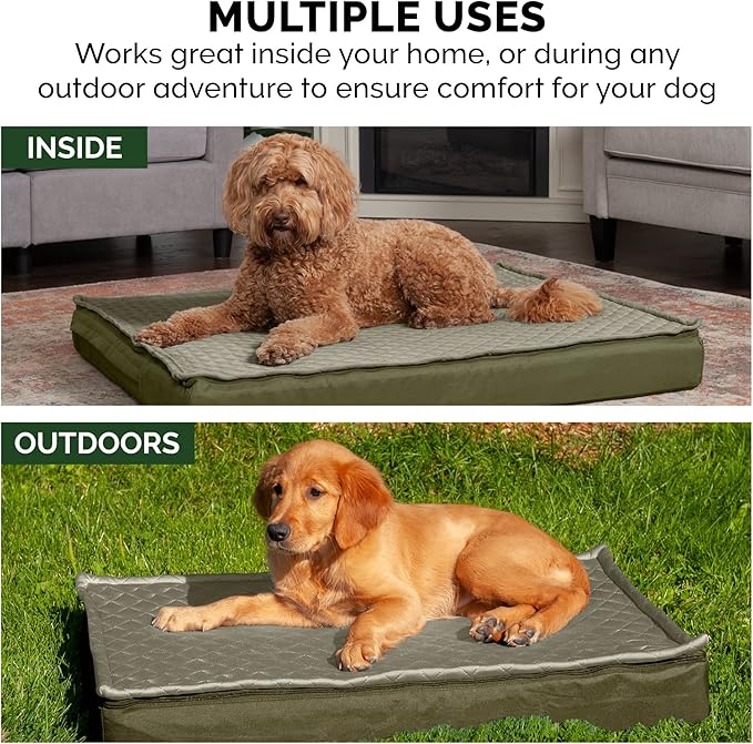 Furhaven Water-Resistant Cooling Gel Dog Bed for Large Dogs w/ Removable Quilt Top & Washable Cover, For Dogs Up to 125 lbs - Indoor/Outdoor Quilt Top Convertible Mattress - Dark Sage, Jumbo Plus/XXL