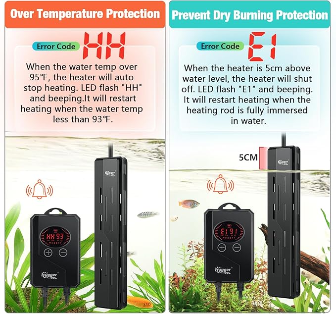 hygger Aquarium Heater,Submersible Fish Tank Heater 100W/200W/300W/500W/800W/1000W/1200W with Digital LED Controller,Memory Function,Auto Shut Off Protection,Heater for Saltwater Freshwater Fish Tank