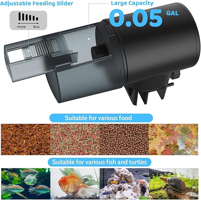 Automatic Fish Feeder,Btinf Adjustable Fish Feeder Dispenser,Vacation Auto Fish Feeder with LCD Display,Timer Fish Food Dispenser for Aquarium or Fish Tank