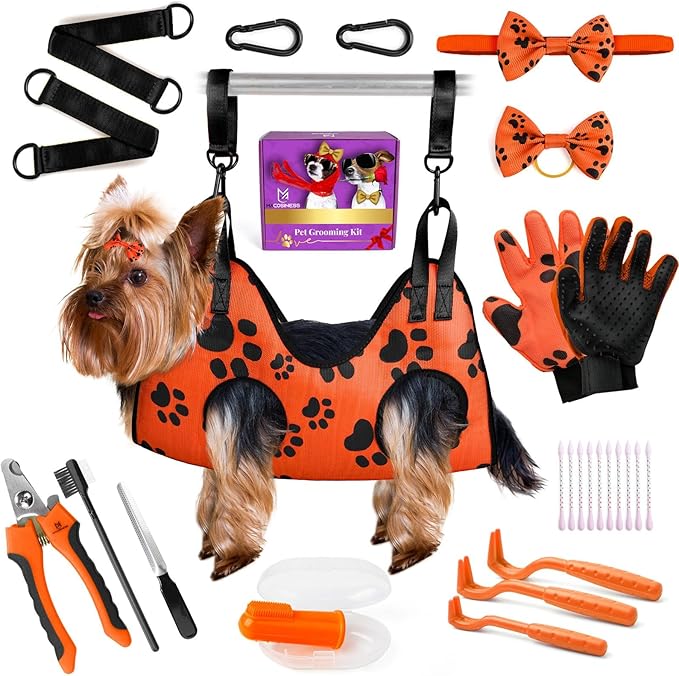 Dog Grooming Hammock for Nail Trimming - Complete Groomers Helper Set for Pets - Pet Grooming Hammock with Hooks Dog Nail Clipper - Dog Hammock for Nail Clipping - Dog Sling Lift Harness for Dogs Cats