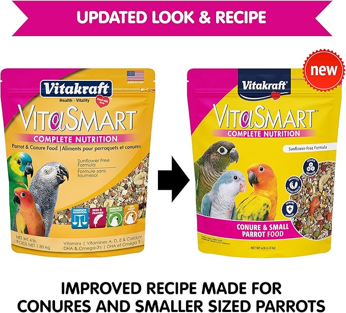 Vitakraft Vita Smart Gourmet Conure Food - Vitamin-Fortified - Daily Pet Bird Food for Conures and Small Parrots