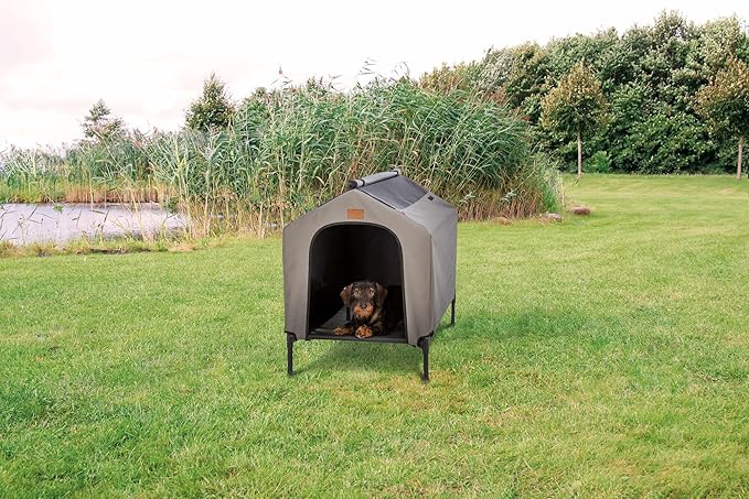 TRIXIE 2-in-1 Elevated Dog House, Portable Pet Camping Cot & Tent, Raised Bed & Dog Shade for Small-Medium Dogs