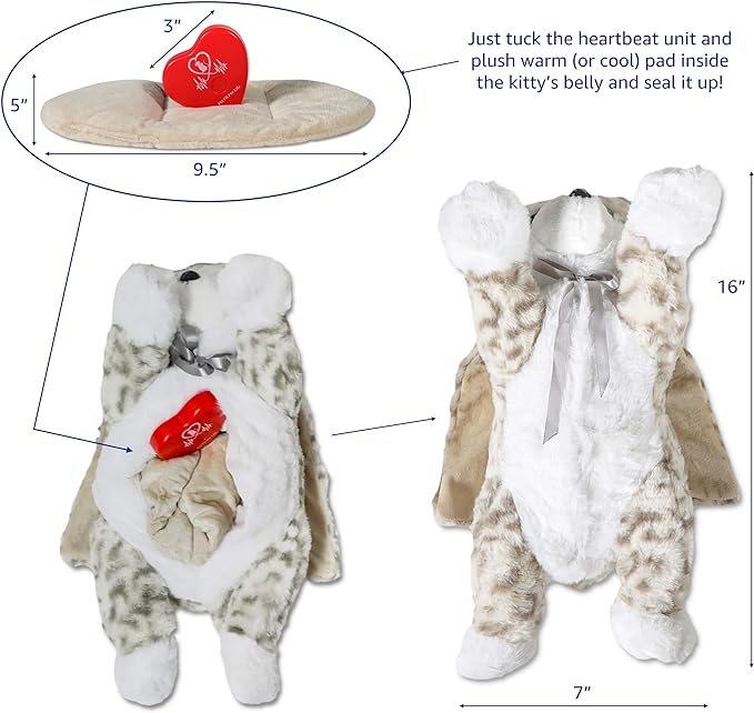 Pet Fit For Life Heartbeat Plush Cat Toy with Heat for Calming Anxiety - Kitty Sleep Aid with USB Rechargeable Heart Beat Simulator and Reusable Heating Pad Insert