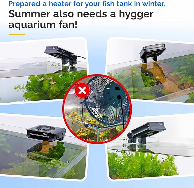 hygger Aquarium Chillers Fan, Quiet Fish Tank Cooling Fan Equipment with Adjustable Timer Speed Controller, Suitable for Freshwater Saltwater Tanks(1-Fan Head)