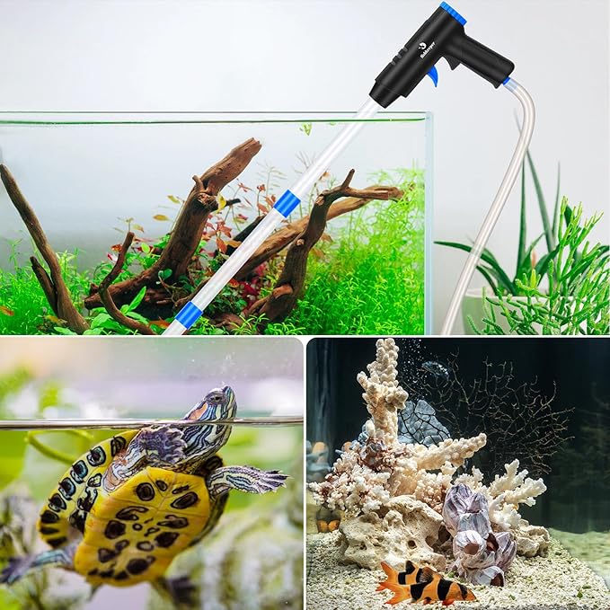 Aquarium Gravel Cleaner, Upgraded Flow Adjustable Fish Tank Cleaner with Air-Pressing Quick Start Button, Multi-Purpose Aquarium Siphon Vacuum Cleaner Kit for Sand Cleaner, Water Changer