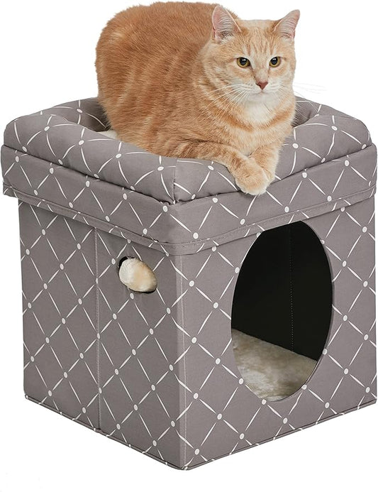 MidWest Homes for Pets Cat Cube - Cat House / Cat Condo in Fashionable Mushroom Diamond Print, 15.5L x 15.5W x 16.5H Inches