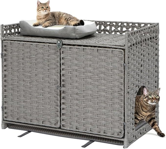 Cat Litter Box Enclosure with 2 Cat Litter Mats, Litter Box Hidder, Hidden Litter Box Cabinet for Dust and Order Control, Hidden Kitty Litter Furniture Rustic Style, Cat Litter Box Furniture