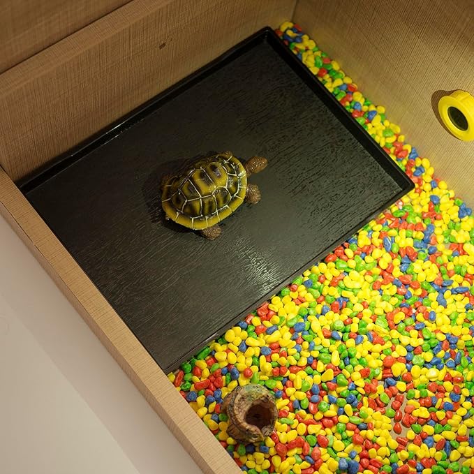 OMEM Reptile Bowl Large Food and Water Dish Enough Space Also Fit for Bath Simulated Wood Grain Surface (L, Black)