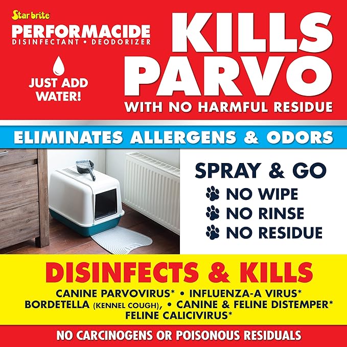 STAR BRITE PERFORMACIDE No-Rinse Disinfectant Deodorizer for Pet Surfaces - Kills Parvovirus, Ringworm, Feline Calicivirus, Avian Influenza (Bird Flu), Refillable, 32 OZ Kit,white