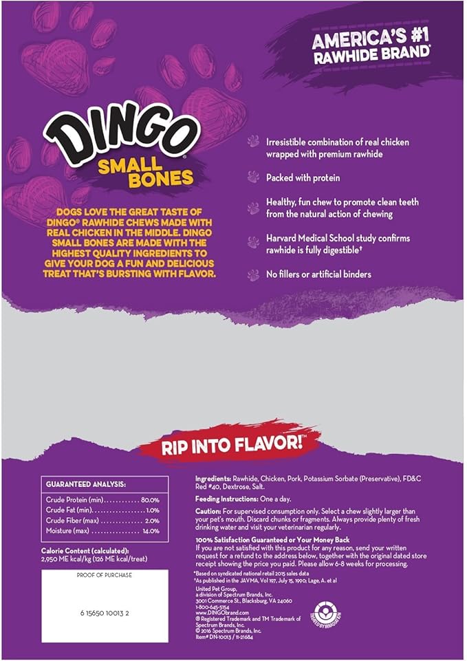 Dingo Small Bones, Rawhide for Dogs, Made with Real Chicken, 36 Count (1 CASE of 6 Packs of 6 PER Pack)