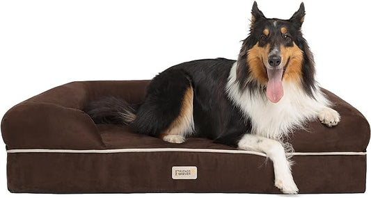 Friends Forever X-Large Dog Bed, Orthopedic Dog Sofa Memory Foam Mattress, Calming Dog Couch Bed, Wall Rim Pillow, Water Resistant Liner, Washable Cover, Non-Slip Bottom, Chester, X-Large Cocoa Brown