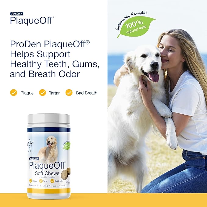ProDen PlaqueOff Soft Chews with Natural Kelp - for Large & Giant Breed Dogs - Supports Normal, Healthy Teeth, Gums, and Breath Odor in Dogs - 45 Soft Chews